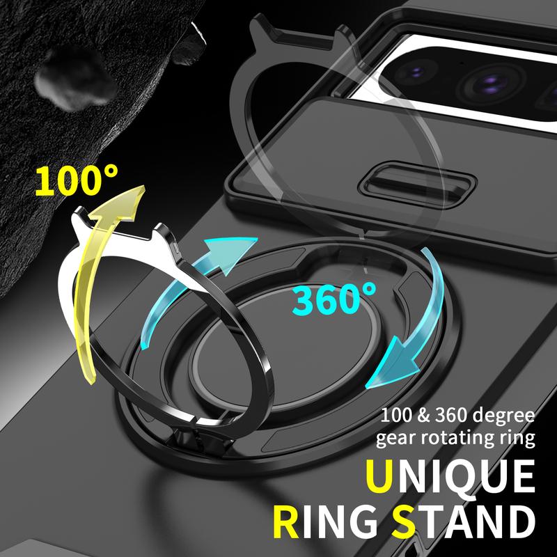 360 °     Magnetic Metal Ring Holder Phone Case With Sliding Camera Protection For Google Pixel 9A Pixel 9 Pro XL 9 9 Pro 8 Pro 8A 7 Pixel 7 Pro Heavy Duty Shockproof Armor Hard Back Cover Dustproof, IP67 waterproof, sweat proof 6