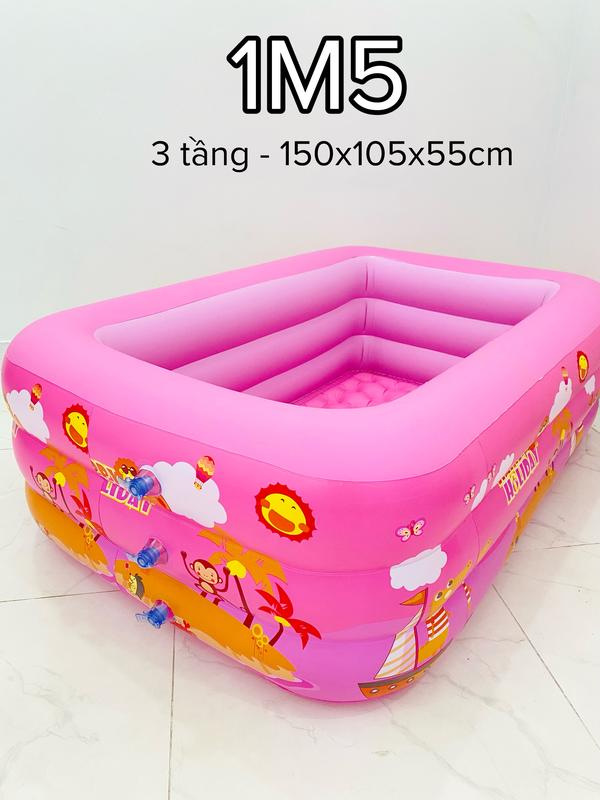  Phao bể bơi 1M5 3 tầng màu hồng chống trượt Đồ chơi bể bơi ngoài trời cho trẻ em 