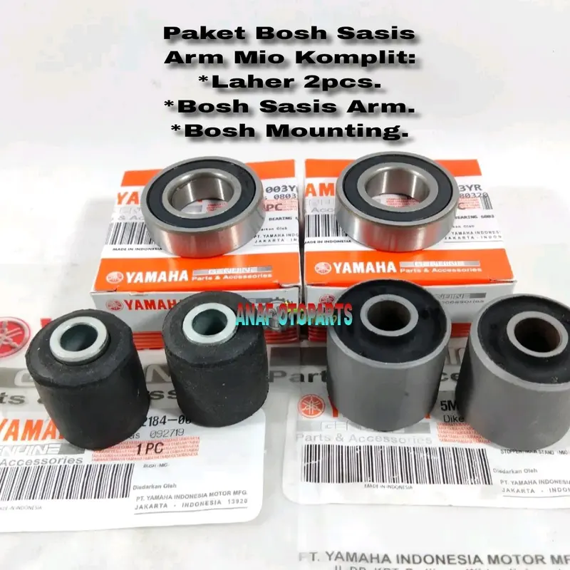 Paket 3 Item Bosh Sasis Arm Mio + Bosh Karet Mounting + Laher Arm 6003 Mio Sporty/Mio Smile/Mio Soul/Nouvo/Xeon. Motor Motorcycle 0