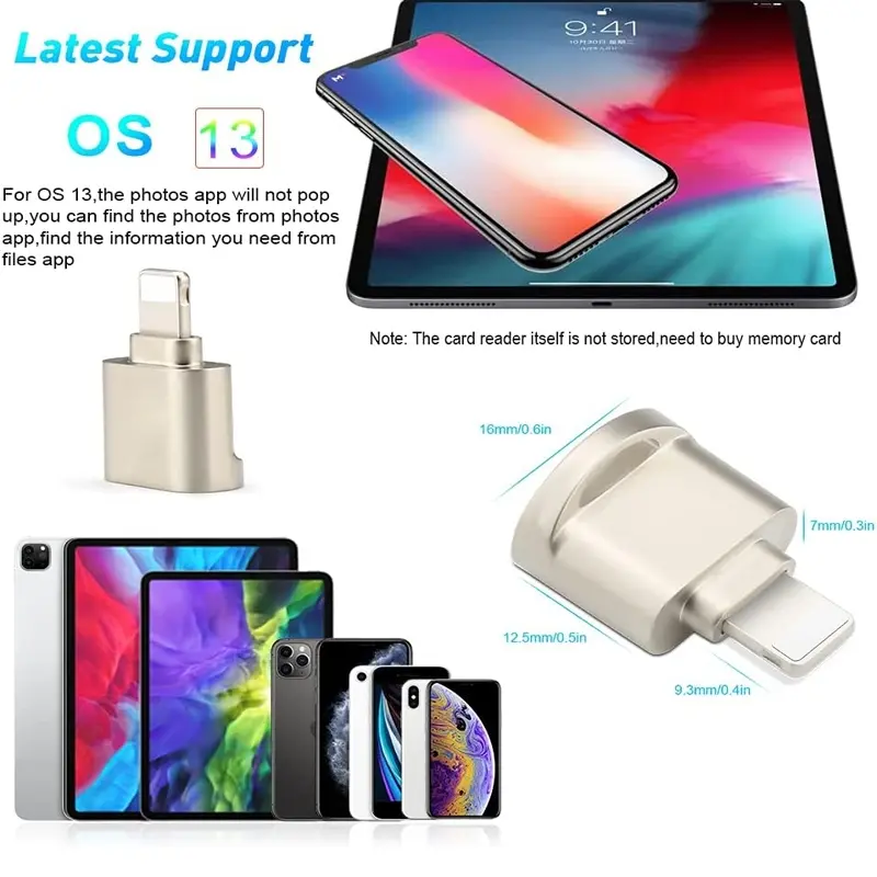 TF Card Reader for iPhone iPad, MicroSD Card Adapter Lightning MS Memory Cards Camera Reader Compatible with iPhone 14/3/12/11 / X / 8 Plus / 8/7 Plus / 7 / 6s Plus/6s/ iPad Mini/Air 5