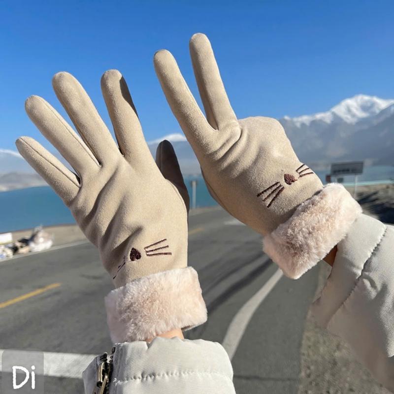 Găng Tay Dạ Nỉ Lót Lông Cực Ấm Áp Cho Bạn Gái Bạn Trai Mùa Đông Cảm Ứng Điện Thoại