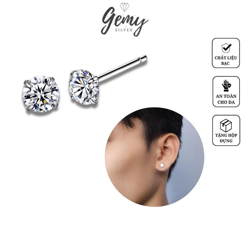 Khuyên tai nam bạc 925 dáng ổ đá basic chốt thẳng (1 chiếc) | GEMY K129