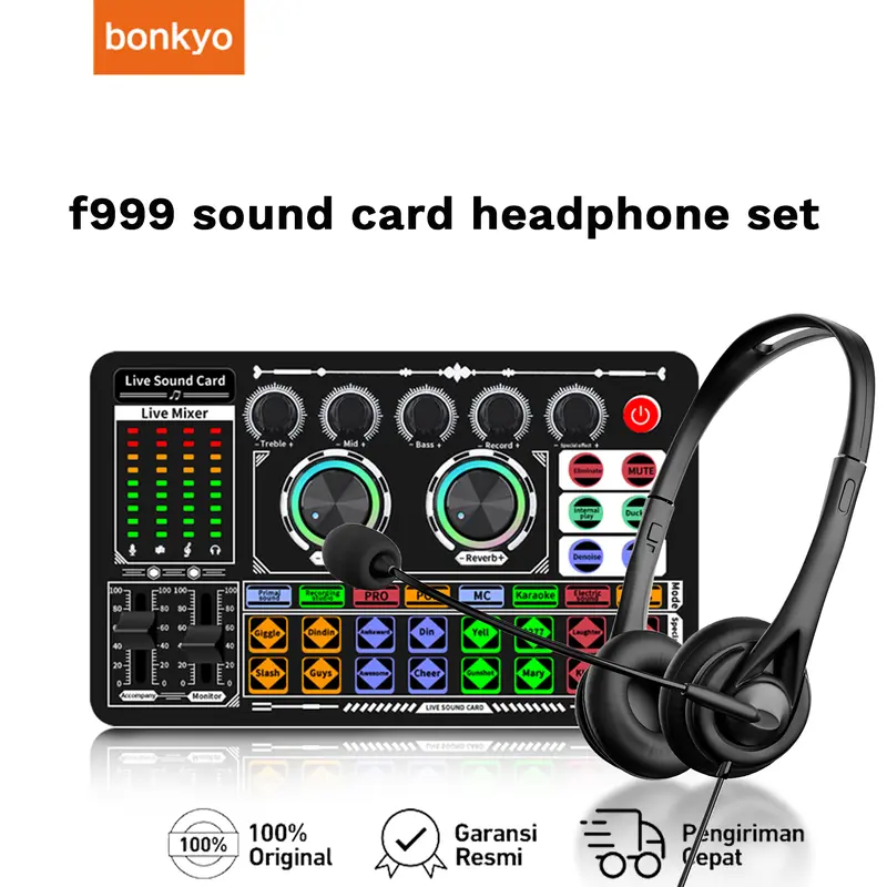 Bonkyo F999 sound card set singing live broadcast equipment equipped with headphones and microphone Audio Kartu 0