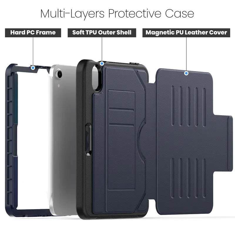 Magnetic Smart Case, Business Case with Multi-angle Stand Cover, Shockproof Tablet Protective Cover for iPad Mini6 2021/Mini7 (A17pro) 2024 5