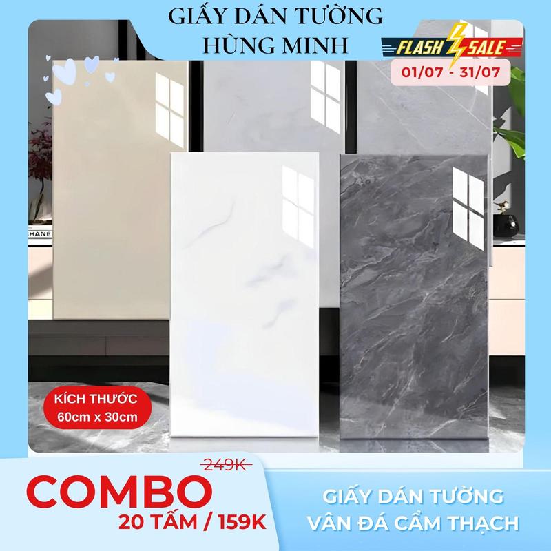 [ COMBO 20 TẤM ] Giấy Dán Tường Chất Liệu PVC Vân Đá Tráng Gương Kích Thước 60cmx30cm Khả Năng Chống Nước Chống Cháy Chống Ấm Mốc Giúp Trang Trí Phòng Ngủ Phòng Bếp Phòng Khách DTG