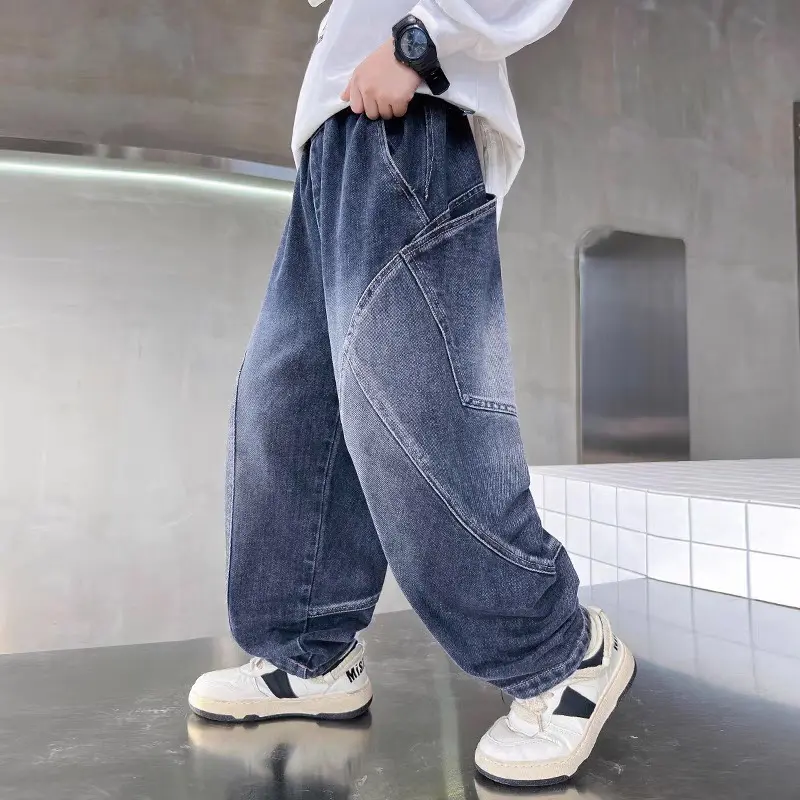 Quần Jean Dáng Xuông Đứng Hoạ Tiết Chữ GO Cho Bé Trai - Chất Jean Đứng Fom, Cạp Chun đồ  đi đám cưới 13 tuổi bò boy phố trẻ em 5