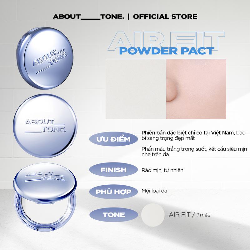 BLUE Phiên Bản Đặc Biệt Phấn Phủ Kiềm Dầu Mỏng Mịn Dạng Nén Thuần Chay About Tone Air Fit Powder Pact 8gram Trong Suốt Mịn Màng Cosmetic Mỹ Phẩm Trang Điểm