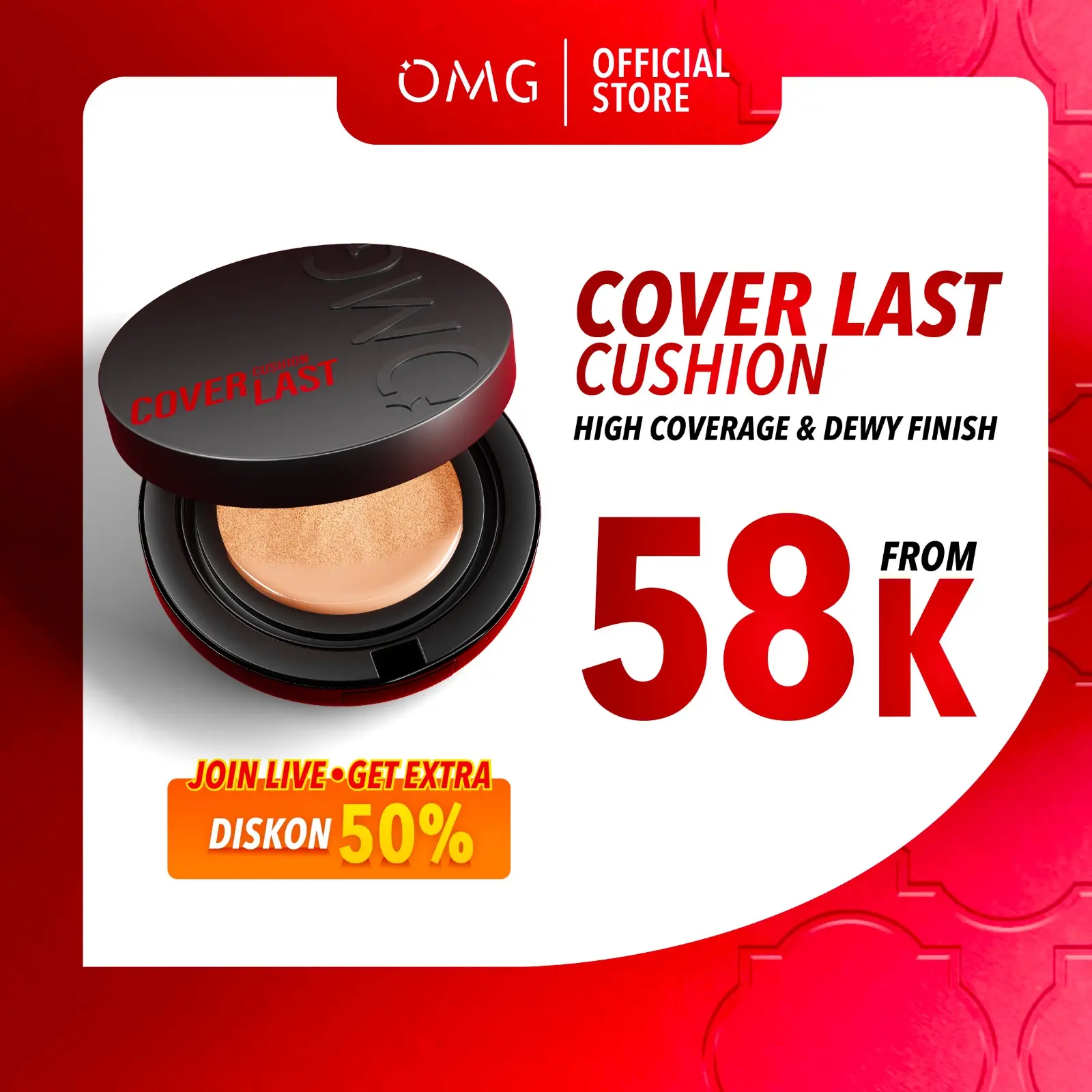 OMG Oh My Glam Coverlast Cushion 15g - Cushion Foundation Concealer Skin Tint Make Up - High Coverage Dewy Finish - Poreless Cushion - Glow Cushion - Tahan Lama Hingga 12 Jam Tanpa Oksidasi - Menyamarkan Kemerahan, Bekas Jerawat, dan Noda Hitam
