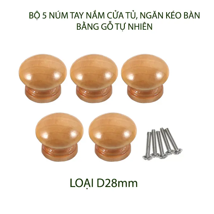 Bộ 5 núm tay nắm cửa tủ, ngăn kéo bàn, bằng gỗ tự nhiên sơn phủ bóng 6