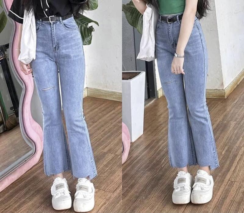 QUẦN JEANS LOE NỮ rách gối jeans skinny quần ống loe quấn bò cạp cao Women Ong Denim