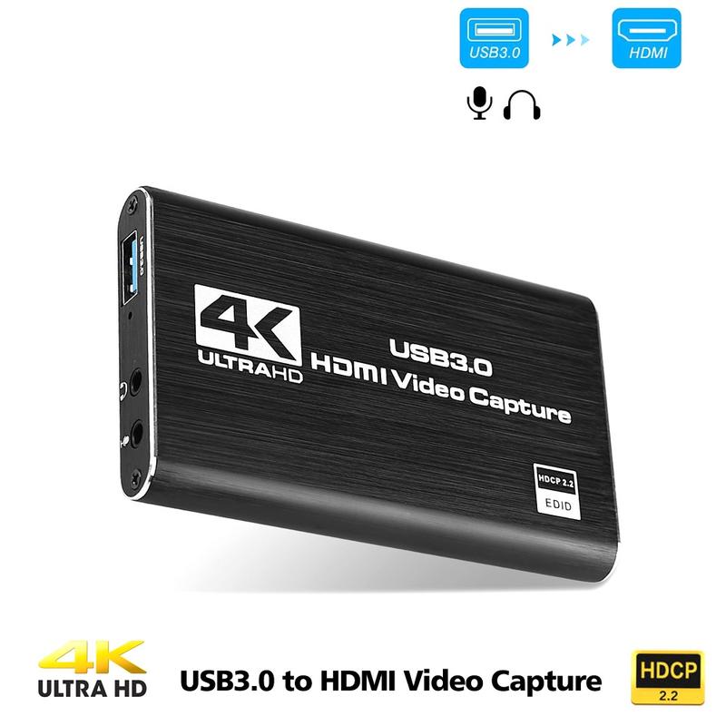 Thẻ Quay Video HDMI sang USB, 4K, Lưu Trữ Màn Hình, USB3.0, 1080P 60FPS, Quay trò chơi, Tương thích với PS4, Camera, Công tắc, Điện thoại sang máy tính xách tay, Bộ Chuyển Đổi HDMI