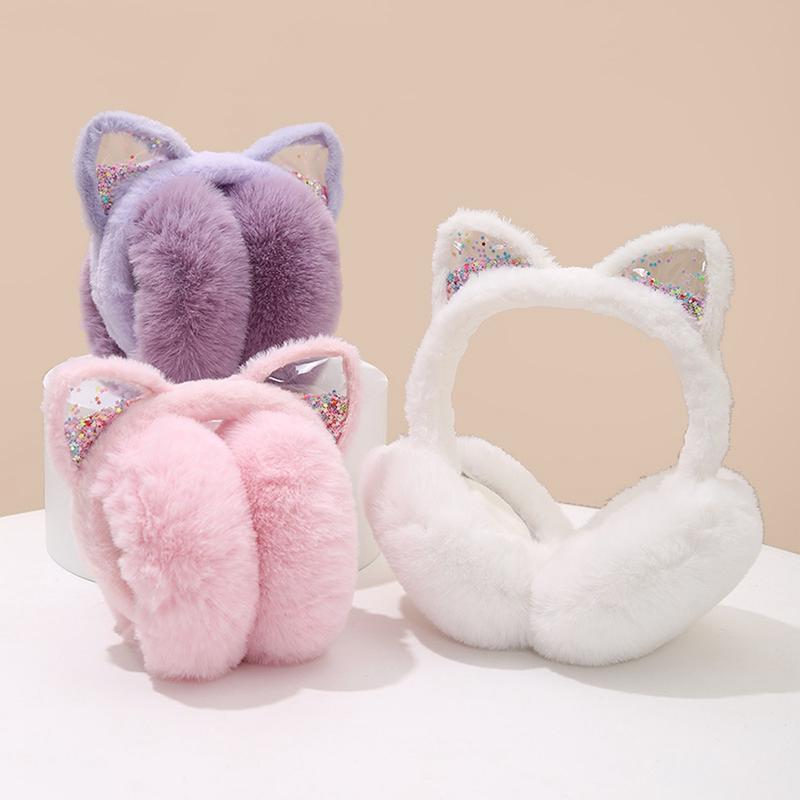 Product Introduction of Cute Cat Ears Sequins Foldable Earmuffs Winter Warm Children Adult Ear Protection Ear Bags 1