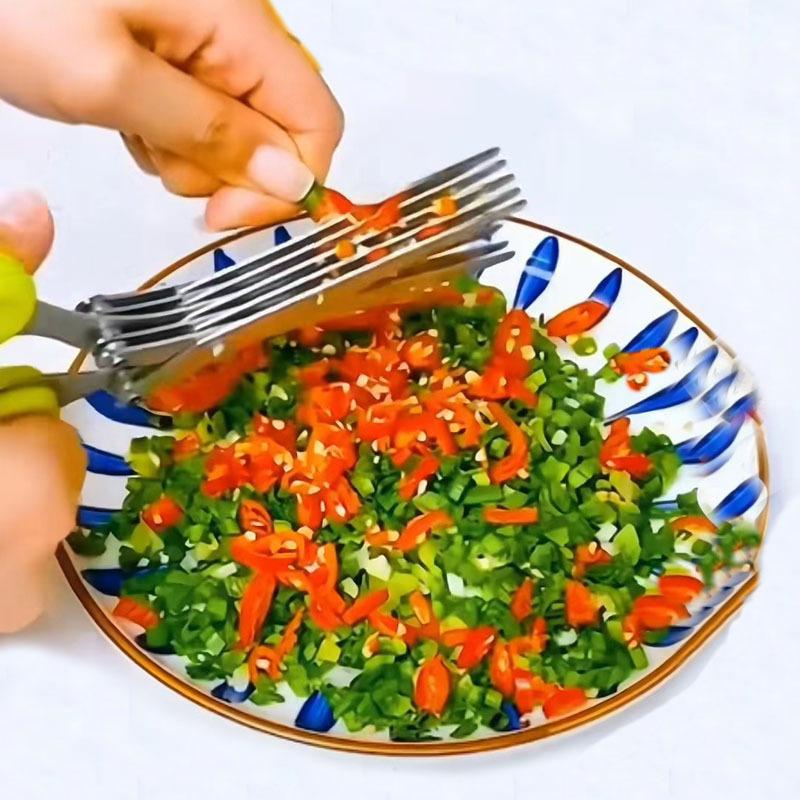 Product Introduction of Creative Stainless Steel Kitchen Scissors Five-Layer Green Onion Cutter Spice Laver Crushing Scissors Office Shredding Scissors Knife 7