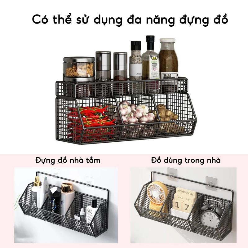 Kệ Đựng Gia Vị Hành Tỏi Dán Tường Nhà Bếp Chia Ngăn Giỏ Đựng Đồ Đa Năng Dính Tường Chịu Tải 10kg 6