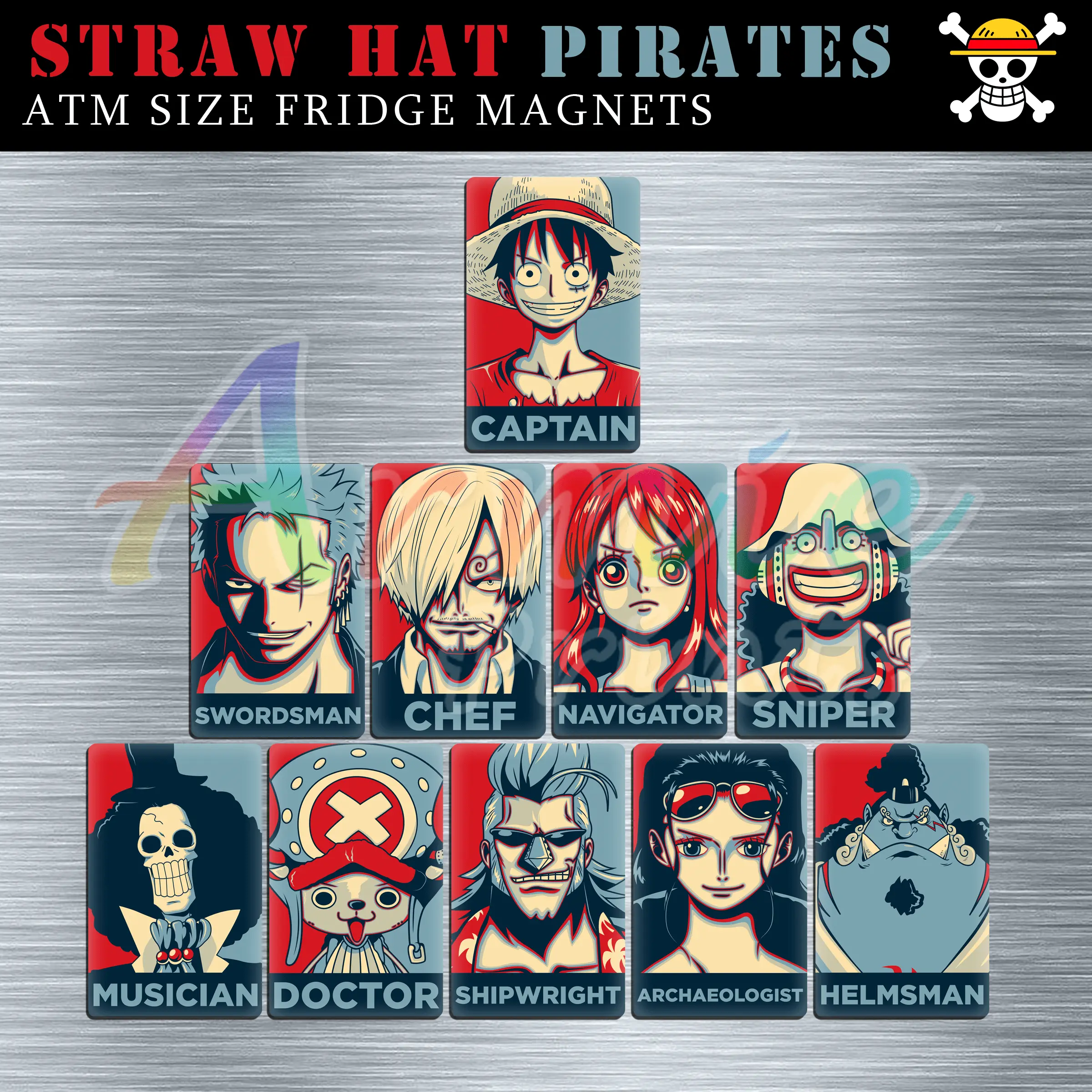 Anime | One Piece | Straw Hat Pirates Classic/Vintage Themed ATM Size Ref Magnets | Souvenir | Decor