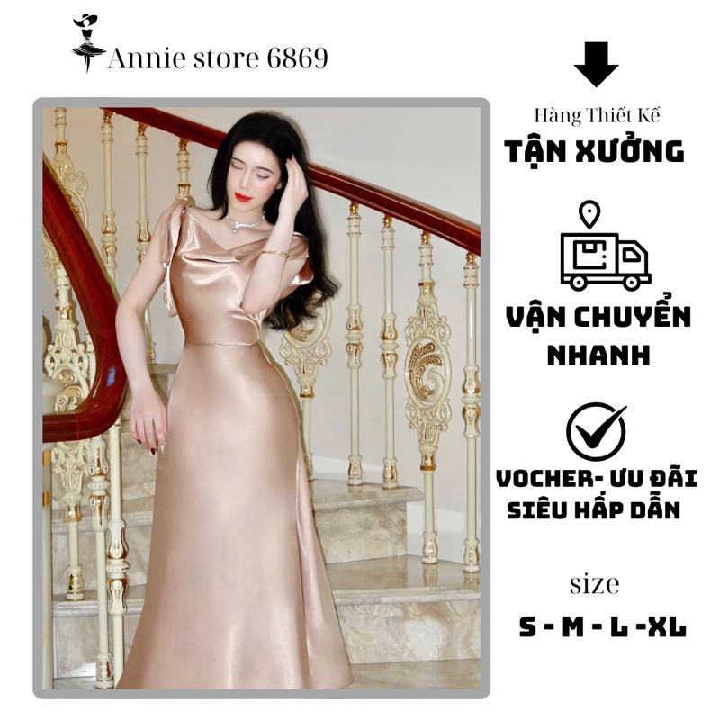 Đầm Lụa Lệch Vai Cột Nơ Sang Trọng ANNIE- A-0143 - Màu đen. wommen. dress