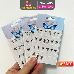 Sticker 5D Nơ Đen Trắng Mix Nổi R7M Dán Móng Keo Tự Dính, Hình Dán Móng Nơ Đỏ Lụa Dạng Nổi Làm Nail Cao Cấp Nữ Women