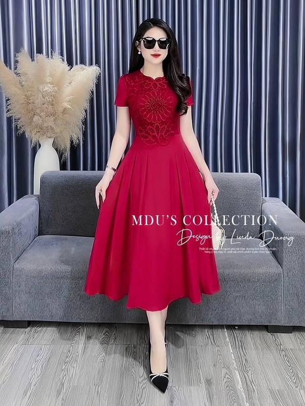 [MIỄN SHIP] MDU3941 Váy Ren Dệt 2 Lớp - Gam Màu Đỏ Sang Chảnh Cùng Họa Tiết Ren Thanh Lịch Dành Cho Nữ Women Dress 0