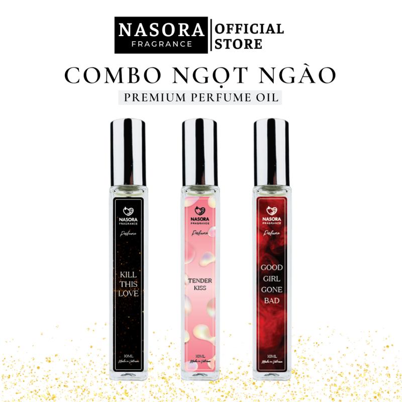 COMBO NGỌT NGÀO Tinh Dầu Nước Hoa Nữ Nasora Premium Hương Thơm Ngọt Ngào Nữ Tính Gợi Cảm Dạng Xịt 10ml Xịt Thơm Cosmetic