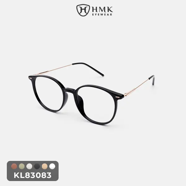 Gọng Kính Kim Loại Phối Nhựa Nam Nữ Dáng Oval Dễ Mang Xinh Xắn, Có Thể Lắp Cận - KL83083