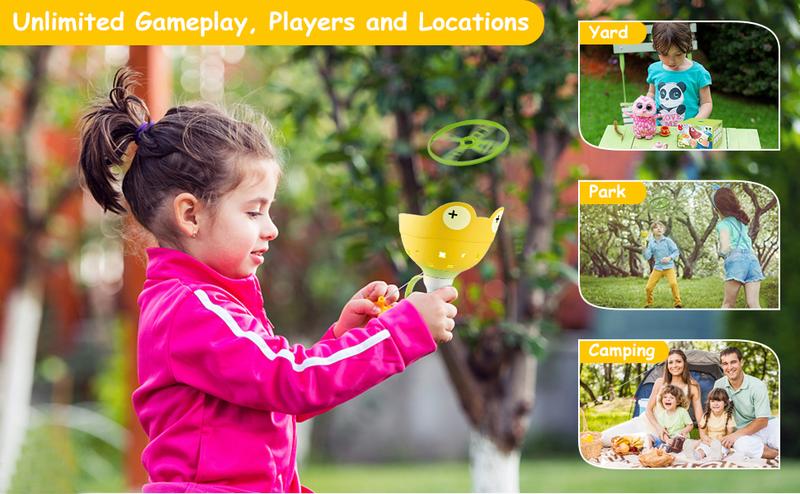 Product Introduction of Fullware Garden Outdoor Toys Games Kids Toddlers Children Age 3-5 8-12, Flying Disc Launcher & Capture Toys, 2 Pack & 12 Discs, Family & Party games, Dog Cat Toys - Gift for Boys Girls(Green+Green) 20