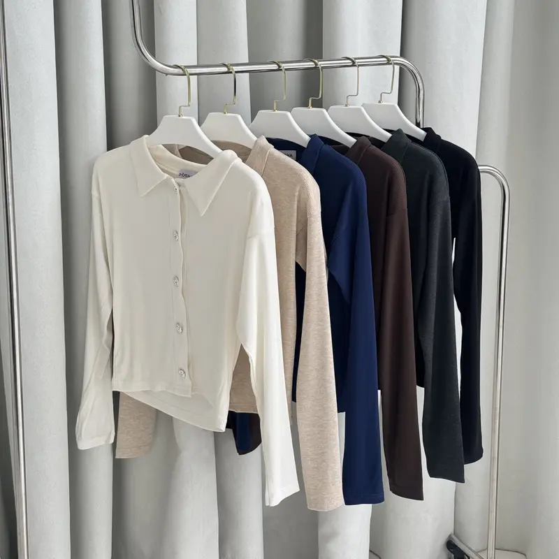 LIMO TOP - Atasan Knit Wanita Outer Lengan Panjang Cardigan Sweater Basic Korean Polo Top Baju Ribbed Knit Kancing Rib Long Sleeve Posha 2