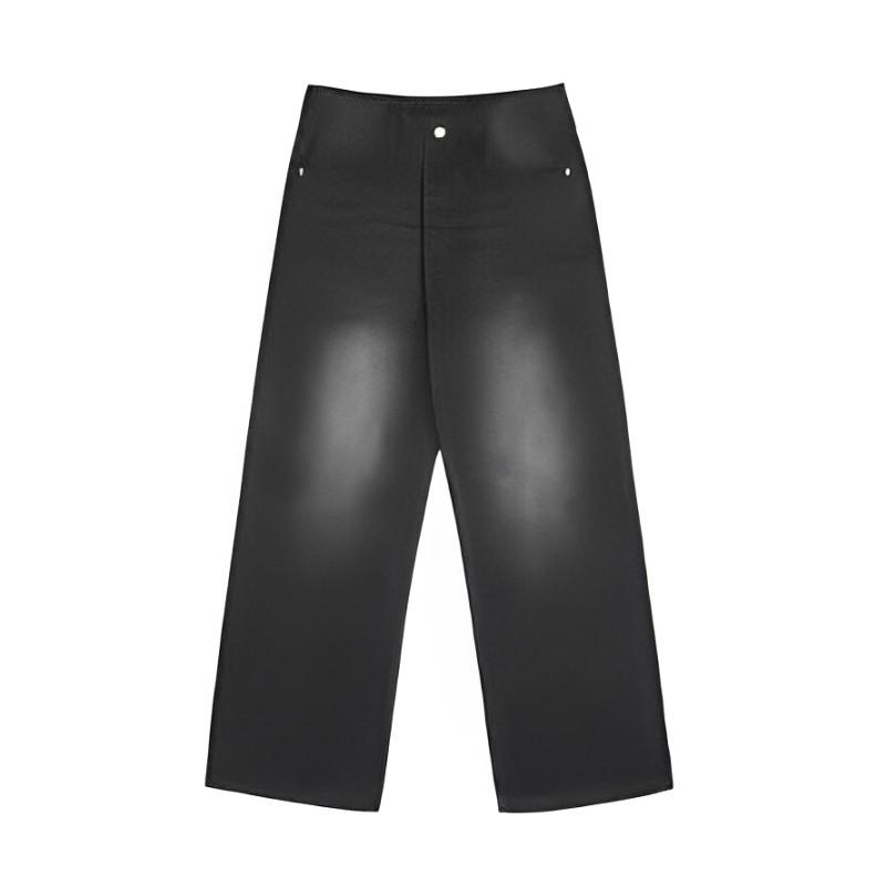 ORLESS - Celana Loose Jeans Black Wisker Style Loose-Fit Wide-Leg Straight-Leg High-Quality Denim Material 6