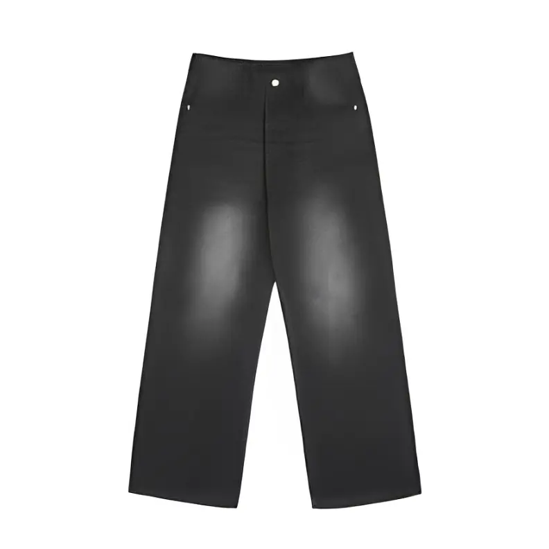 ORLESS - Celana Loose Jeans Black Wisker Style Loose-Fit Wide-Leg Straight-Leg High-Quality Denim Material 6