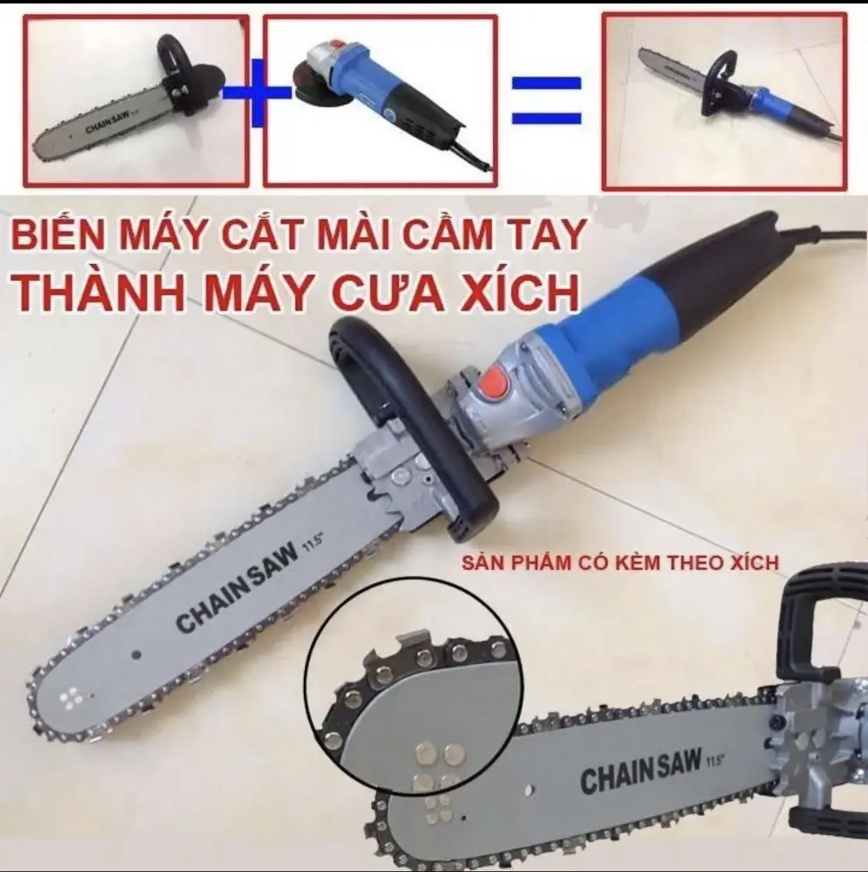 Bộ chuyển đổi lưỡi cưa xích gắn máy mài cầm tay tra dầu tự động