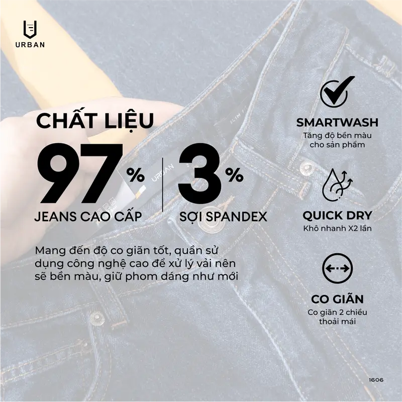 Quần bò jean nam Menswear Pants Có Túi cao cấp URBAN co giãn, dáng slim, vải denim cao cấp, bền màu, không nhăn Menwear NO1606 bigsize, ống suông đứng jean 5