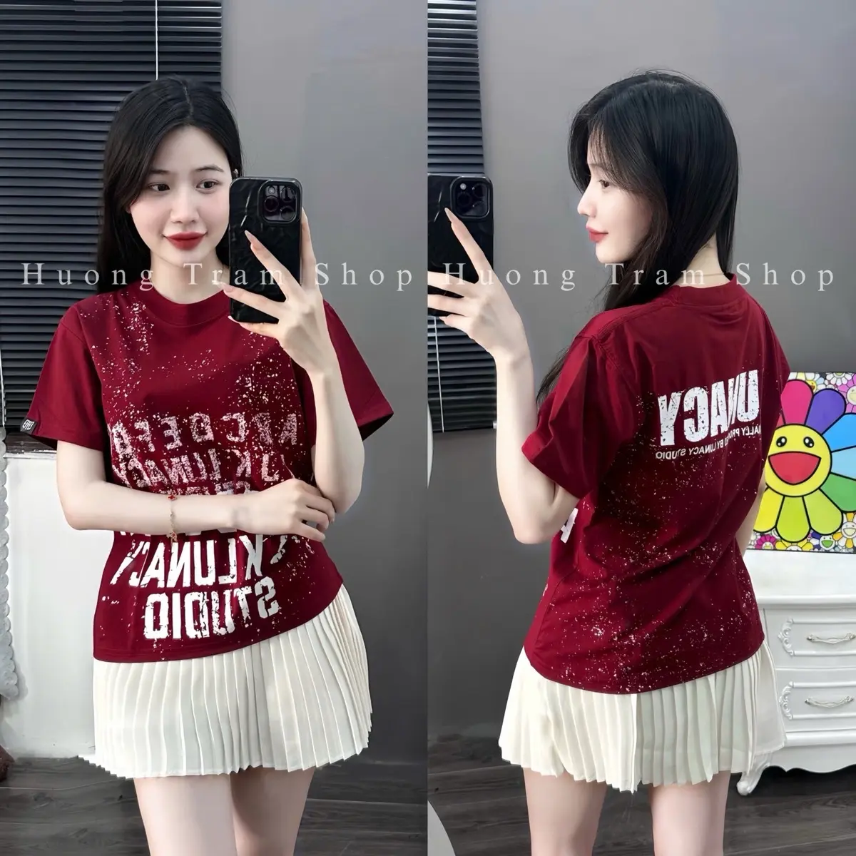 Áo thun Hương Trầm Shop , cotton 4 chiều mềm mịn - Loang Hoạ Tiết Nhiều Chữ  in 2 mặt,áo thun nữ , áo phông nữ , áo phông nữ đẹp nhất 2025