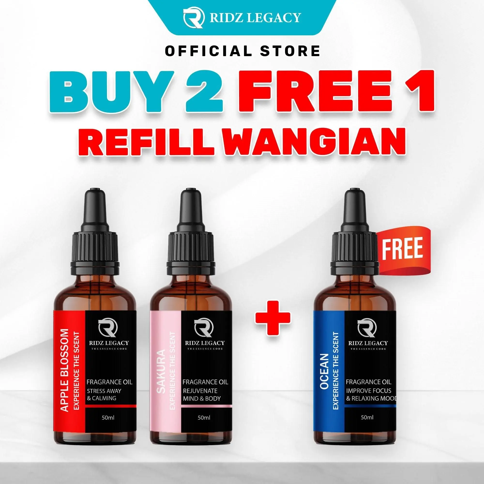 Ridz Buy 2 Free 1 Refill Wangian Floral Fruity Nature Islamic Aromatherapy