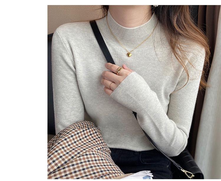 Product Introduction of High-End Western Style Inner Wear Bottoming Shirt for Women 2024 Spring and Autumn New Style Wooden Ear Mock Neck Sweater Knitwear Top 9