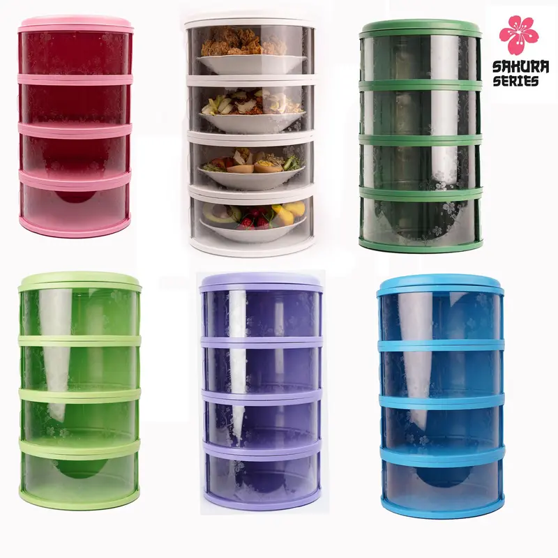 Rak Penyimpanan Makanan 4 Susun Tudung Saji Tingkat  dengan Tutup Food Storage Cover Plastik 2