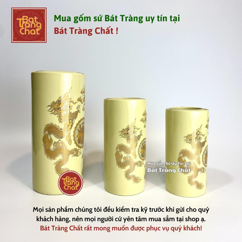 Ống Hương, Ống Đựng Hương Men Vàng Kim Bát Tràng Cao Cấp 5