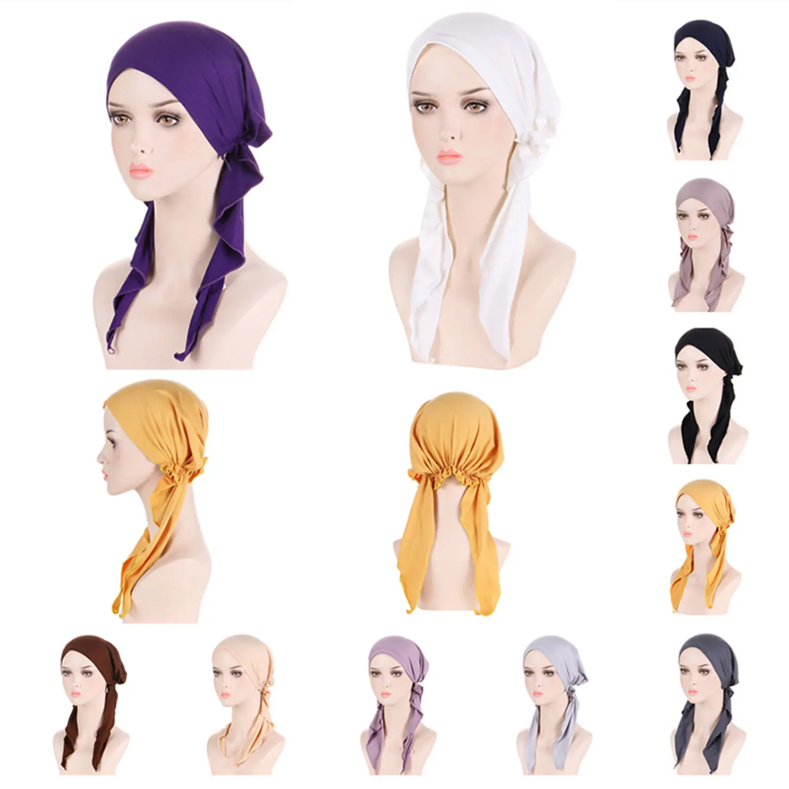 Fashion Women Turban Pre-Tied Headwear Chemo Cap Soft Turban Hat Head Scarf Wrap Cancer Hair Accessories