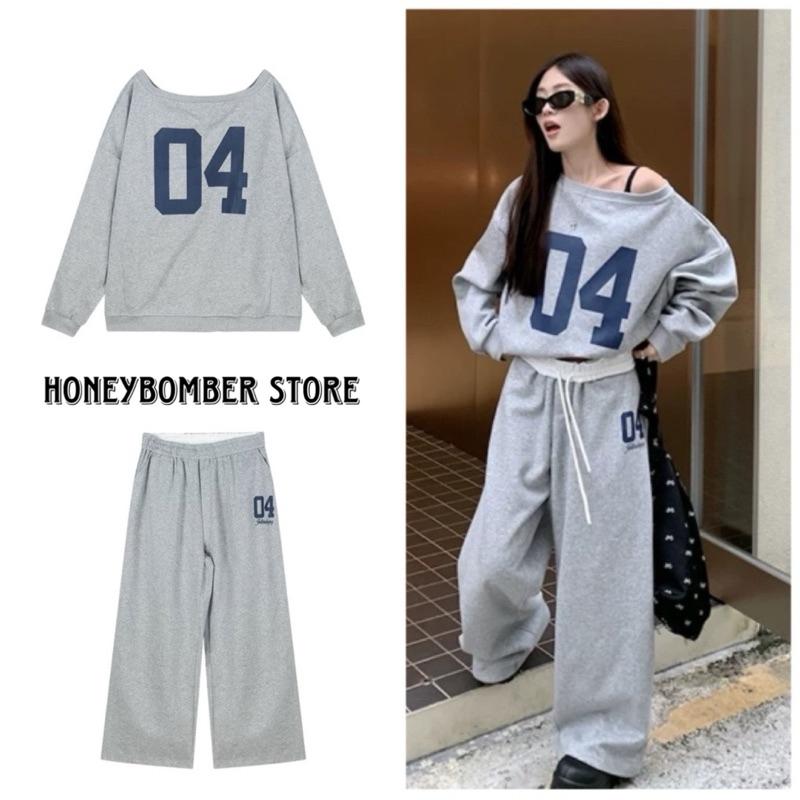 Set Đồ Bộ Nỉ Trễ Vai Xám 04 [FREESHIP]Bộ Nỉ Nữ Form Rộng Quần Suông Phong Cách Ulzzang