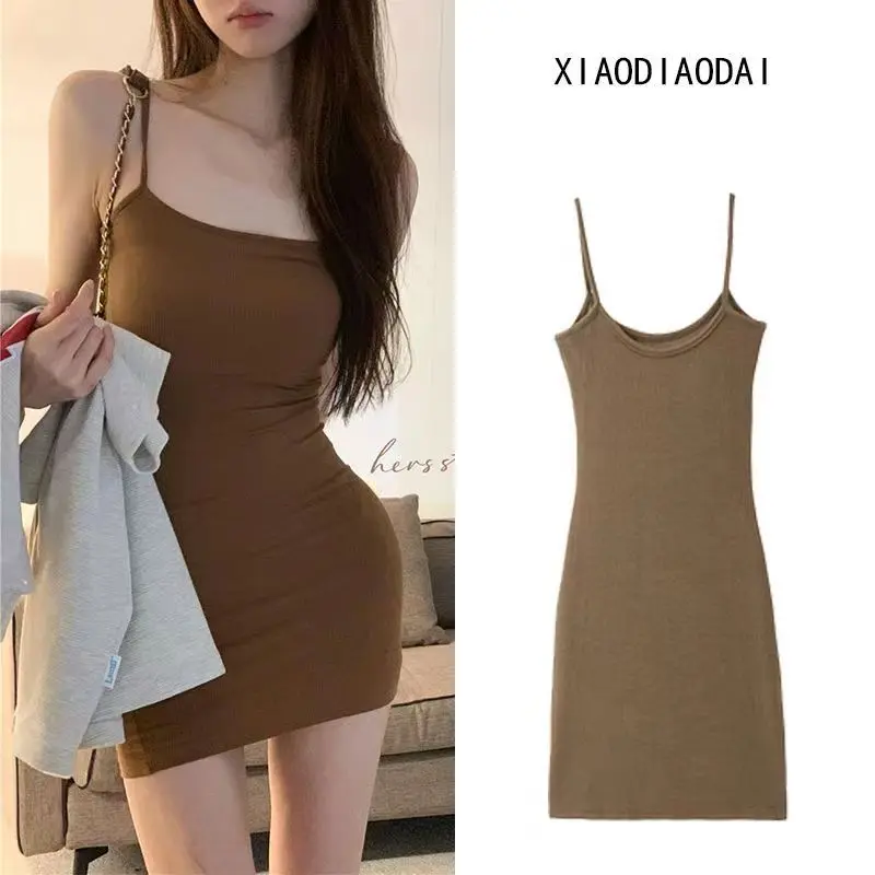 Váy Hai Dây Màu Nâu, Quần Áo Nữ, Không Tay, Bó Sát, Hở Lưng, Váy Bodycon Ngắn, Cô Gái Nóng Bỏng, Thích Hợp Cho Mùa Hè 2023, Được 5310 Người Vinh Danh