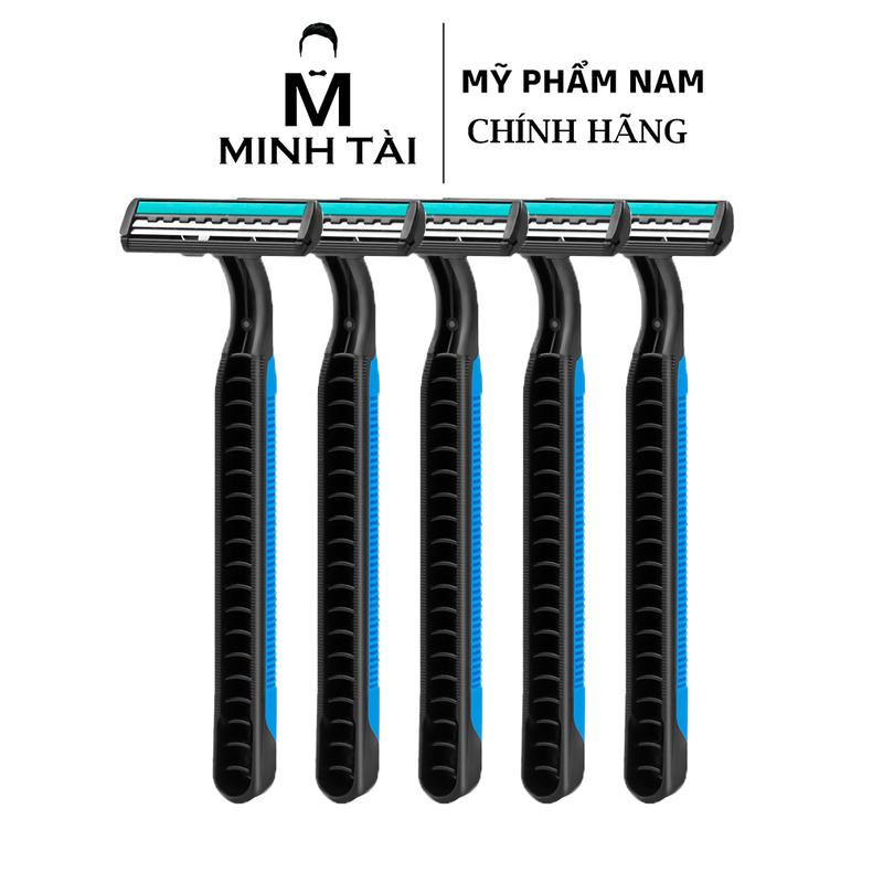 Dao cạo râu 2 lưỡi thép không gỉ có dải bôi trơn , dao cạo râu cán xanh 2 lưỡi , dao cạo râu 1 lần