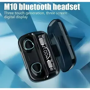 M10 TWS Bluetooth Headset Earphone Nirkabel Digital Display Touch Control Stereo Bass