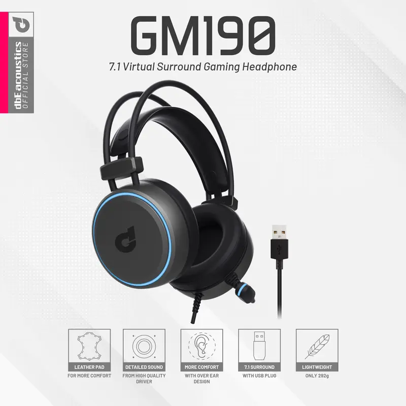 dbE GM190 7.1 Virtual Surround Gaming Headphone Microphone 0