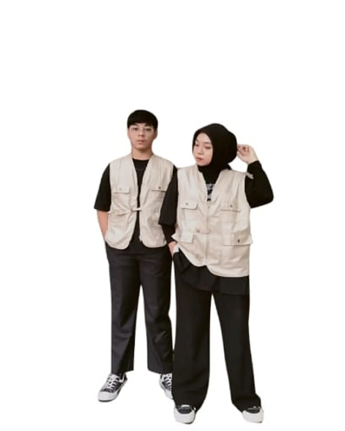 Kanis vest wanita pria rompi basic casual warna Hitam cream formal