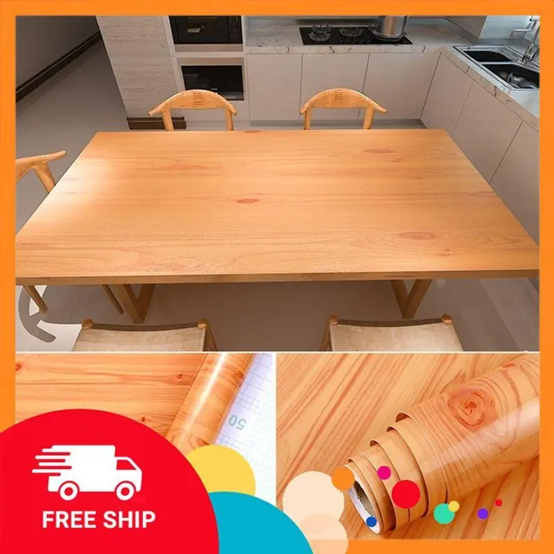 Giấy dán tường giả gỗ kícḣ thước 10 mét có keo sẵn chống thấm nước ẩm mốc, trang trí bàn, tủ khổ rông 45cm, decal giả gỗ 4