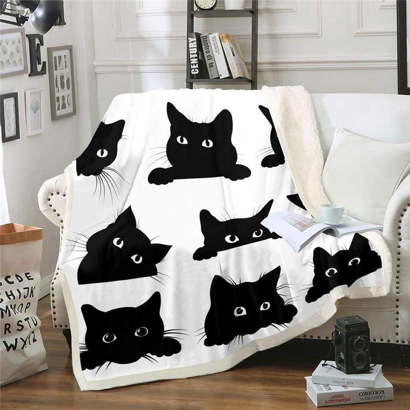 Black Cat Print Flannel Fleece Blanket for Children Girls, with Pet Cat Pattern & Animal Theme, Cuddly|#CuteBlankets #FlannelFleece #CatPrint #AnimalTheme 5