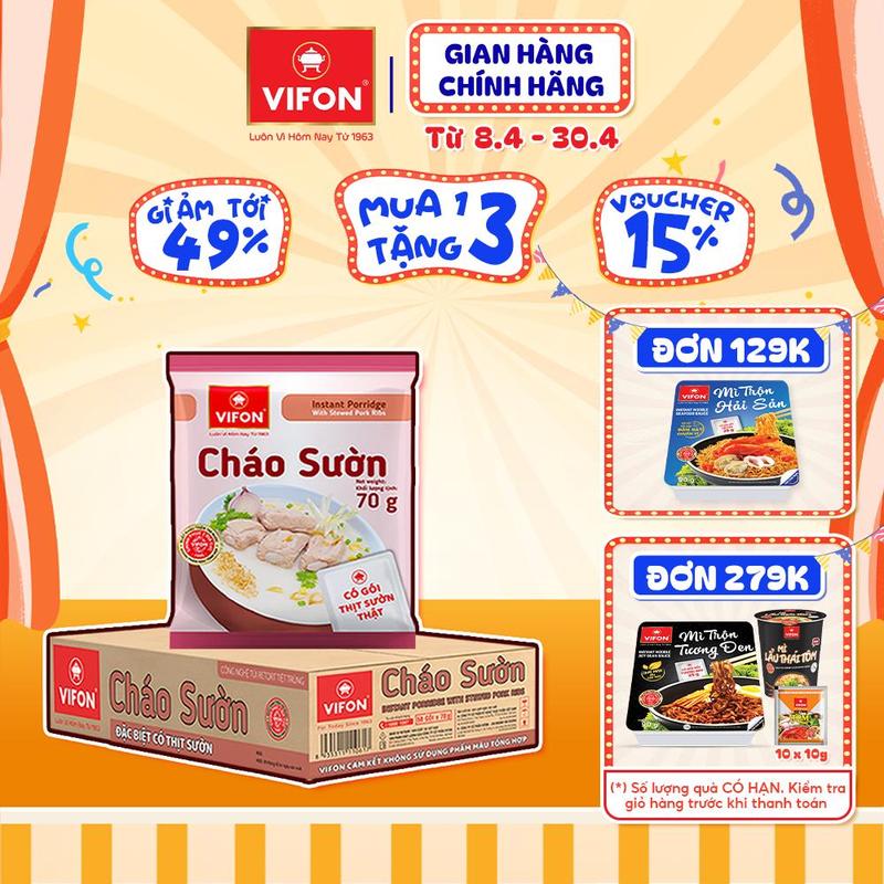Thùng 50 Gói Cháo Thịt Gà/ Thịt Bằm/ Cháo Sườn/ Nấm Đông Cô/ Bò/ Trứng muối VIFON 70gr/ gói