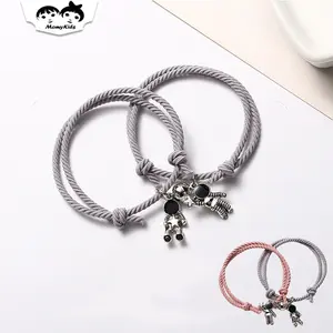 COD 2Pcs Gelang Couple Magnet Astronot Pasangan Sahabat Pacar Pria & Wanita Bestie GLG12 Bisa Liontin Pink