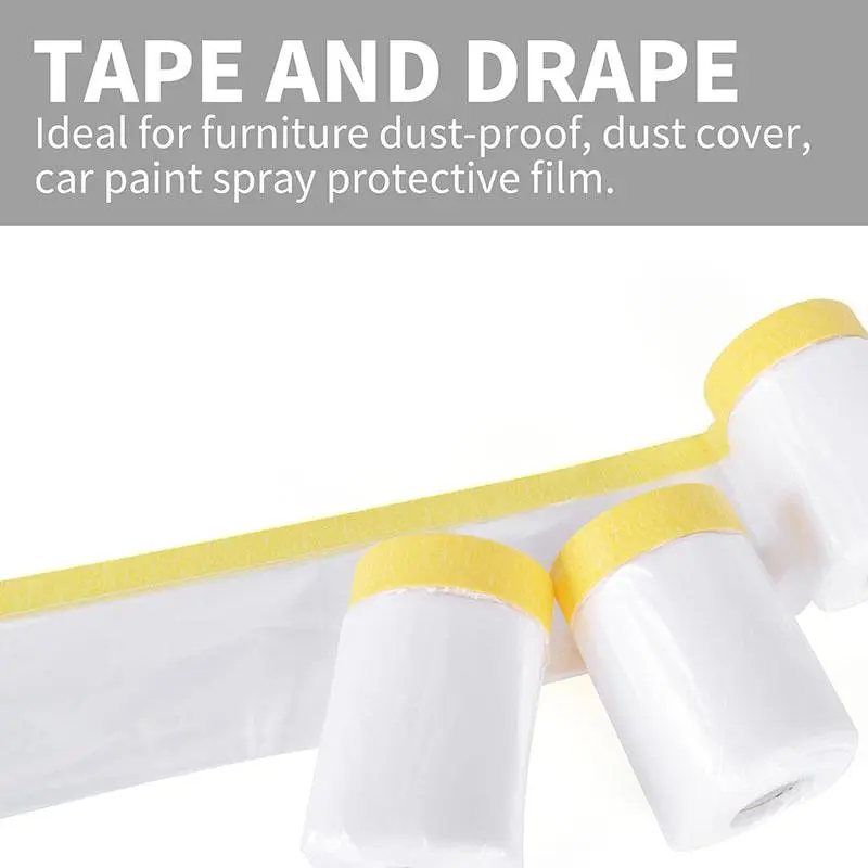 Pre-adhesive Masking Film, 1 Count Transparent Paint Plastic Masking Film, Car Painter Masking Tape Film, Plastic Film Cover for Household Appliances and Furniture 6