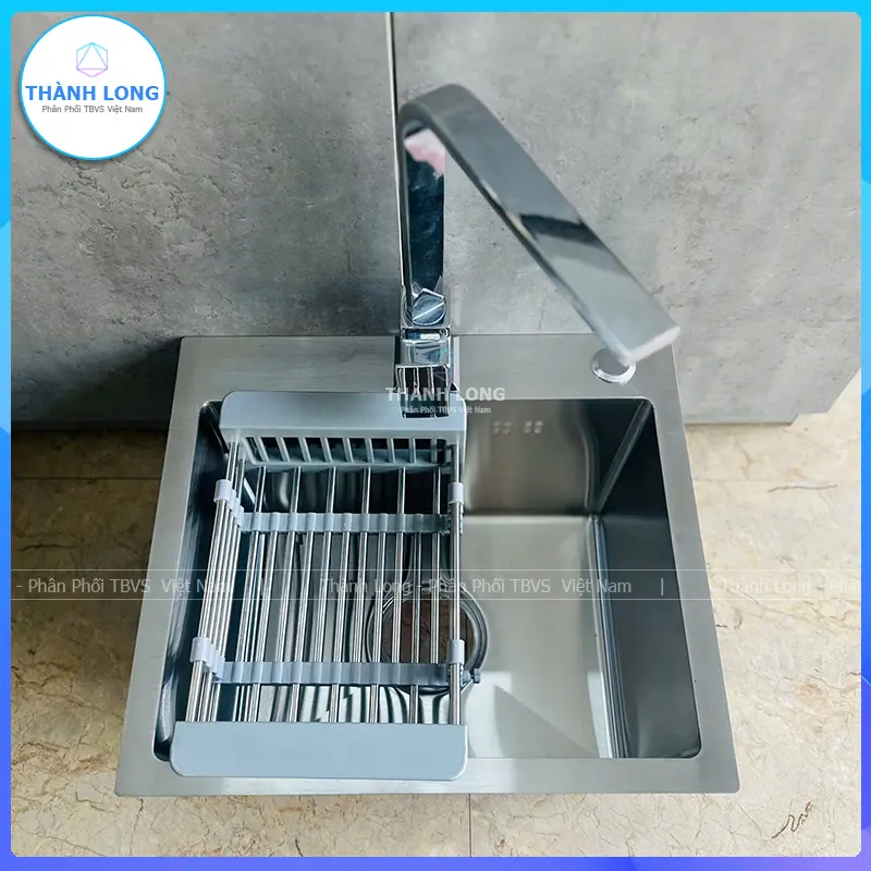 [45x40cm] Chậu Rửa Bát Inox 1 Hố Màu Inox Mờ Xước Cỡ Nhỏ, Bồn Rửa Bát 1 Hộc Inox 304 Cỡ Nhỏ 5
