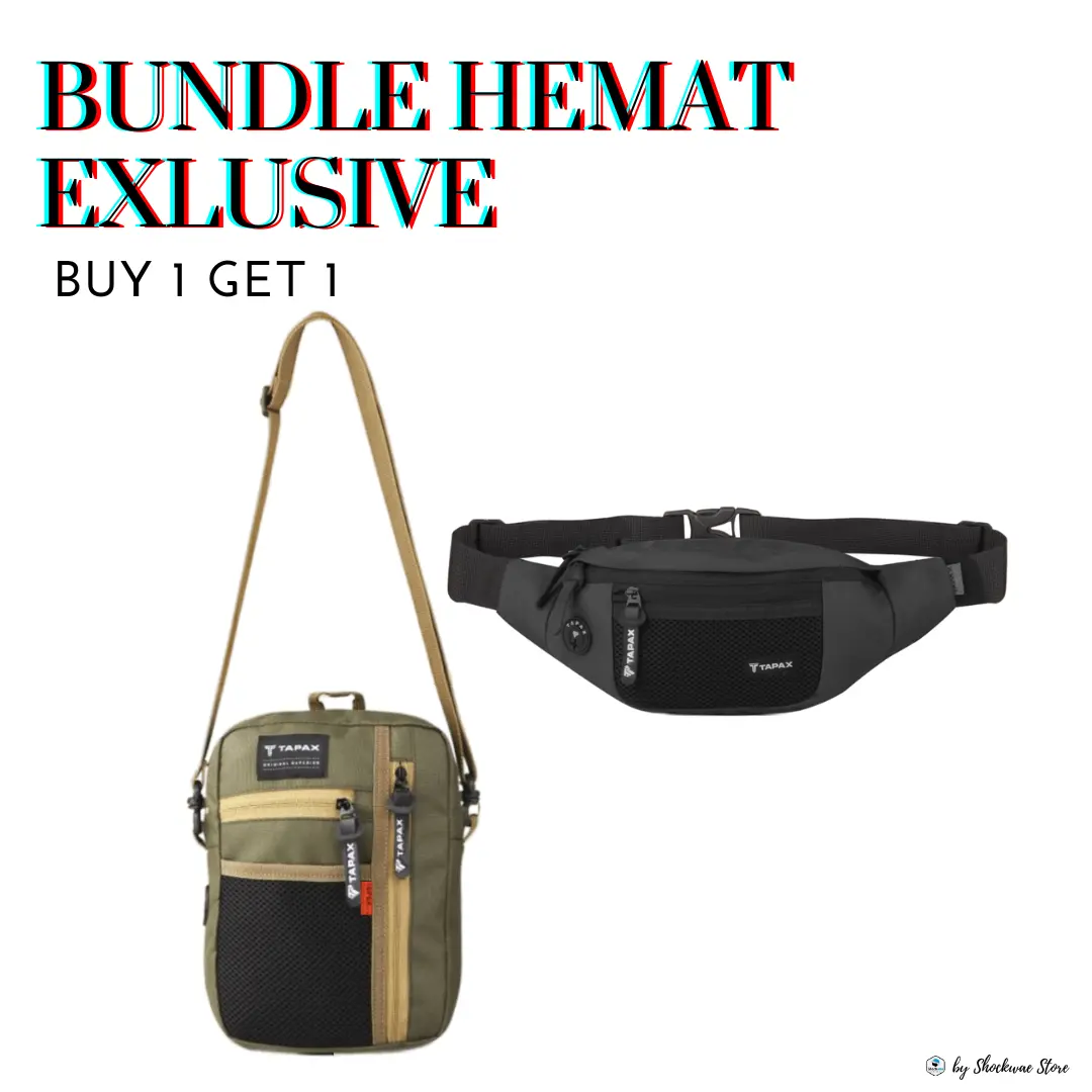 TAPAXCO Bundle Hemat Tas Selempang Pria Buy 1 Get 1 Slingbag and Waistbag Casual Local Original hitam cowok Pinggang