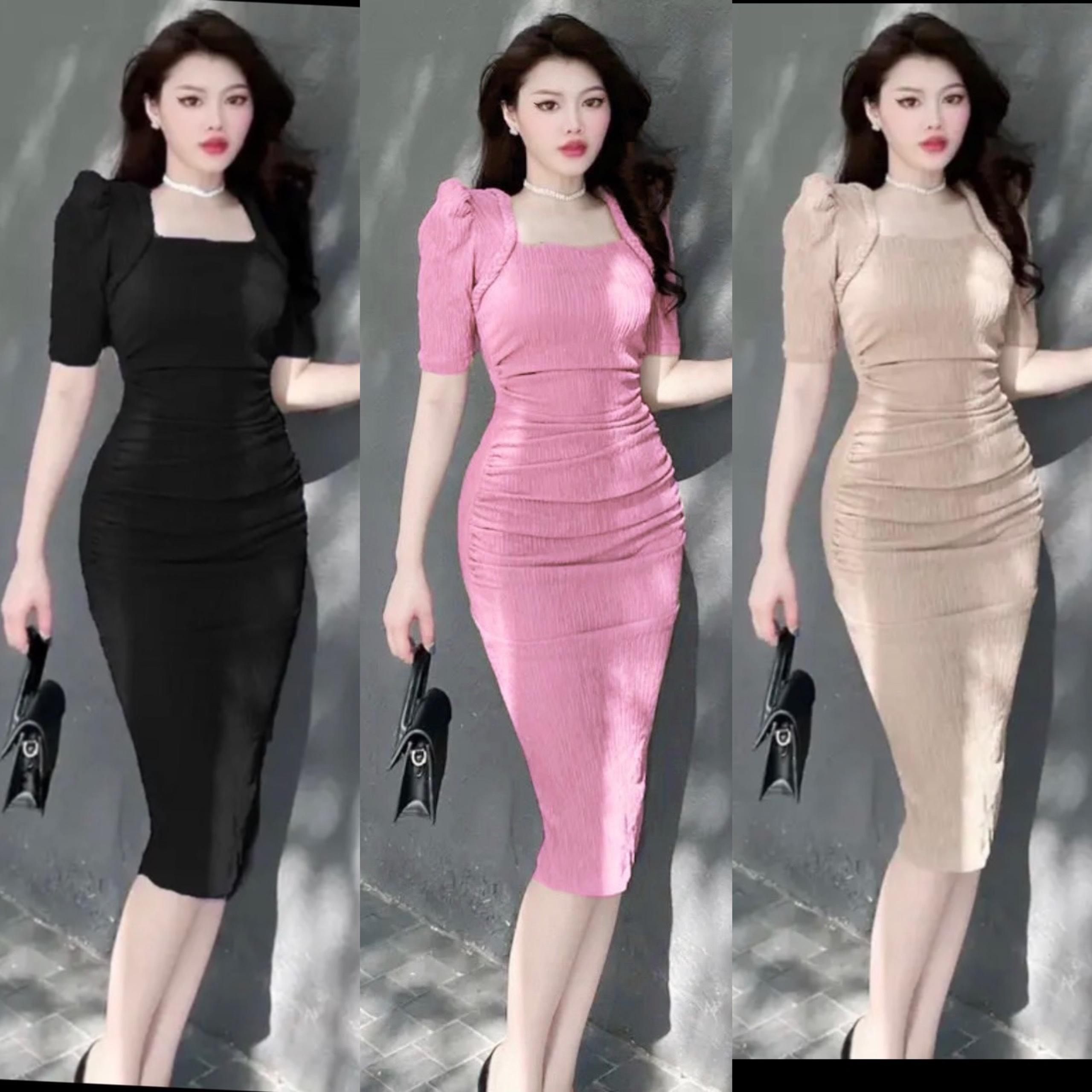 Váy  Dự Tiệc Vải Thun Xốp Nhật Bigsize 50-100kg Nữ Dress Women Đen - A.1240